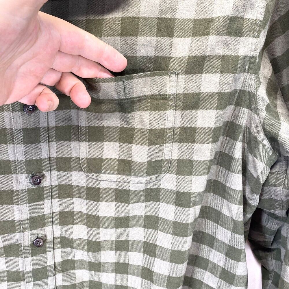 LL Bean Men's XXL Flannel Cotton Shirt Green Check Heavy Weave Button Up EUC - Picture 2 of 8